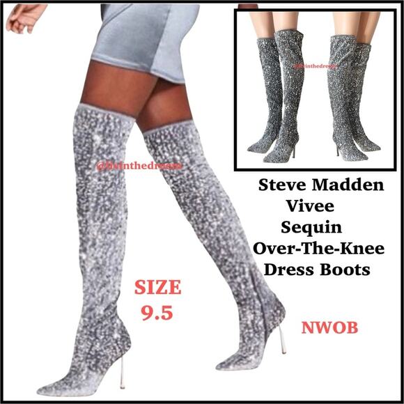 NIB Steve Madden Vivee Sequin Over-The-Knee Dress Boots Size 9.5 $149 - Picture 1 of 9